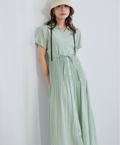プリーツシアーワンピース 【低身長・小柄女性】（シャツワンピース