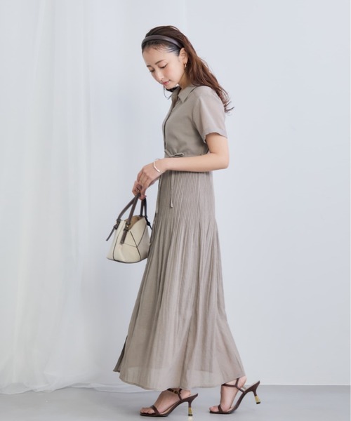 プリーツシアーワンピース 【低身長・小柄女性】（シャツワンピース