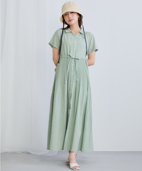 COHINA(コヒナ)の「プリーツシアーワンピース 【低身長・小柄女性】(シャツワンピース・レディース・グレイッシュベージュ/ミント/ネイビー・REGULAR/SHORT)」の13枚目の写真