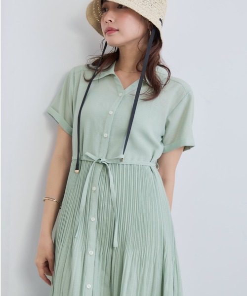 COHINA(コヒナ)の「プリーツシアーワンピース 【低身長・小柄女性】(シャツワンピース・レディース・グレイッシュベージュ/ミント/ネイビー・REGULAR/SHORT)」の16枚目の写真