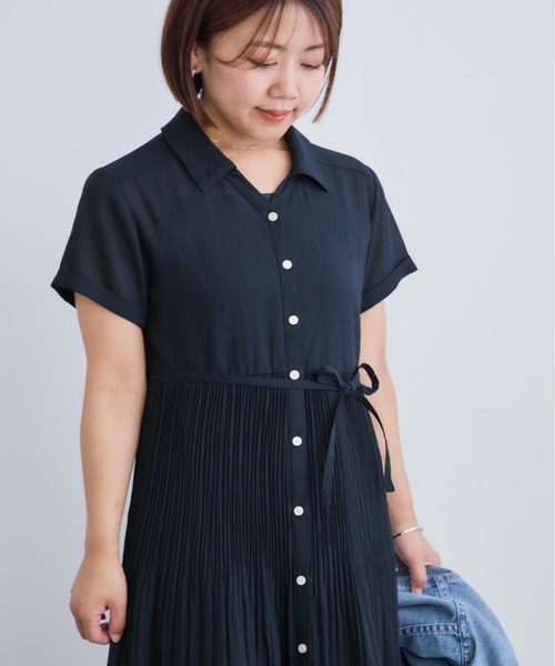 COHINA(コヒナ)の「プリーツシアーワンピース 【低身長・小柄女性】(シャツワンピース・レディース・グレイッシュベージュ/ミント/ネイビー・REGULAR/SHORT)」の20枚目の写真