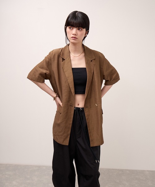 ADAM ET ROPE'（アダムエロペ）の「キュプラリネンMIXハーフスリーブジャケット（テーラードジャケット・レディース・ブラック/キャメル・36/38）」の12枚目の写真
