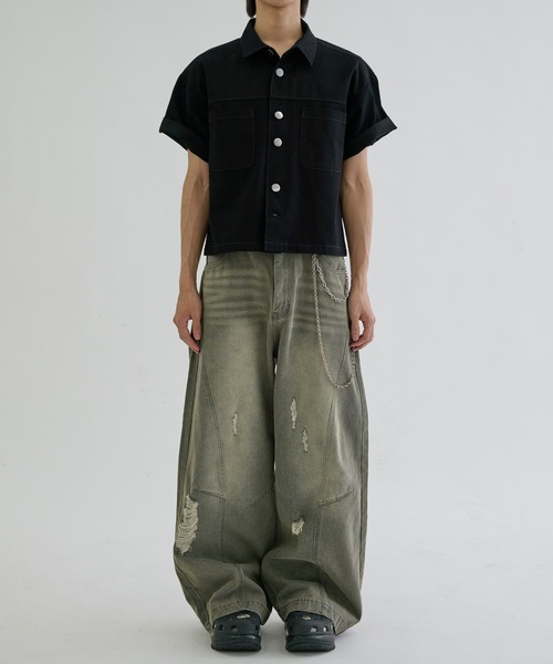 EPNK(イーピーエヌケー)の「Double button short sleeve shirts / ダブルボタンショートスリーブシャツ(シャツ/ブラウス・メンズ・ブラック/チャコールグレー・SMALL/MEDIUM/LARGE)」の7枚目の写真