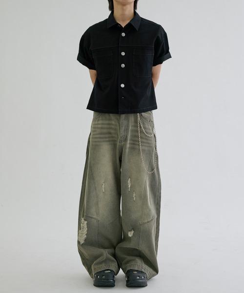 EPNK(イーピーエヌケー)の「Double button short sleeve shirts / ダブルボタンショートスリーブシャツ(シャツ/ブラウス・メンズ・ブラック/チャコールグレー・SMALL/MEDIUM/LARGE)」の8枚目の写真