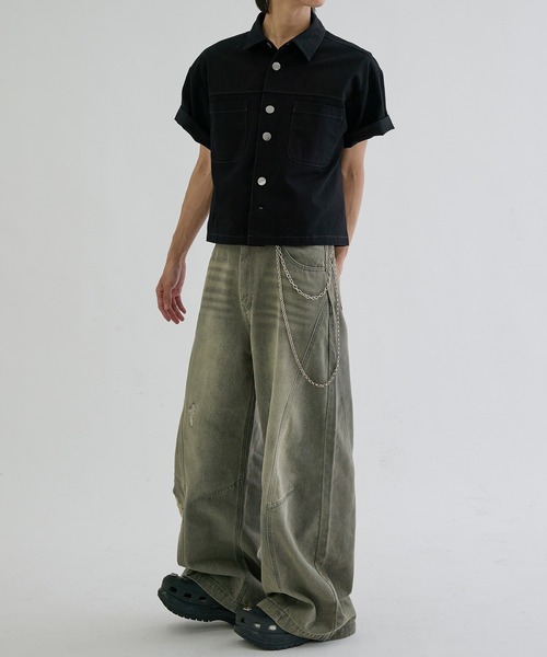 EPNK(イーピーエヌケー)の「Double button short sleeve shirts / ダブルボタンショートスリーブシャツ(シャツ/ブラウス・メンズ・ブラック/チャコールグレー・SMALL/MEDIUM/LARGE)」の9枚目の写真