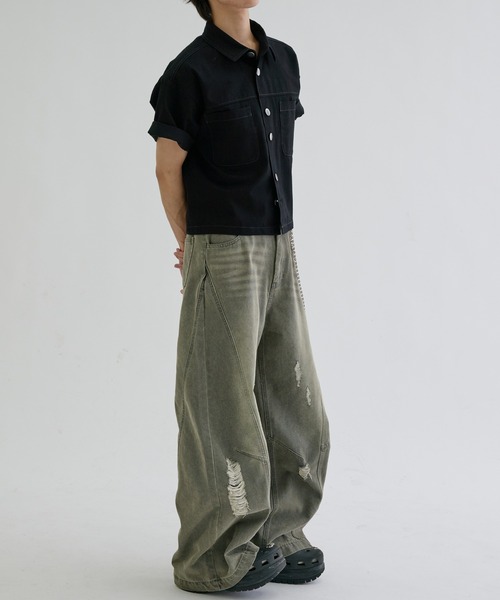 EPNK(イーピーエヌケー)の「Double button short sleeve shirts / ダブルボタンショートスリーブシャツ(シャツ/ブラウス・メンズ・ブラック/チャコールグレー・SMALL/MEDIUM/LARGE)」の11枚目の写真