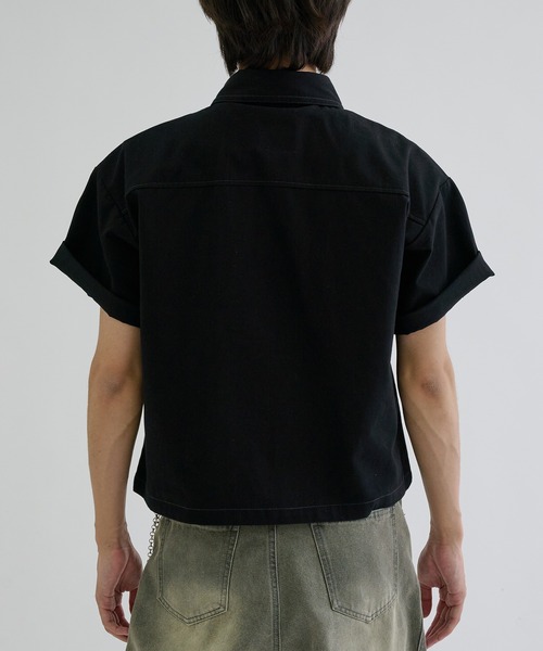 EPNK(イーピーエヌケー)の「Double button short sleeve shirts / ダブルボタンショートスリーブシャツ(シャツ/ブラウス・メンズ・ブラック/チャコールグレー・SMALL/MEDIUM/LARGE)」の5枚目の写真