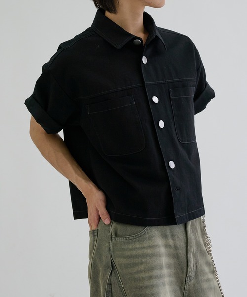 EPNK(イーピーエヌケー)の「Double button short sleeve shirts / ダブルボタンショートスリーブシャツ(シャツ/ブラウス・メンズ・ブラック/チャコールグレー・SMALL/MEDIUM/LARGE)」の6枚目の写真
