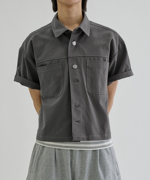 EPNK(イーピーエヌケー)の「Double button short sleeve shirts / ダブルボタンショートスリーブシャツ(シャツ/ブラウス・メンズ・ブラック/チャコールグレー・SMALL/MEDIUM/LARGE)」の12枚目の写真