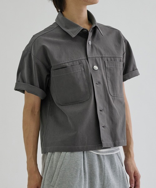 EPNK(イーピーエヌケー)の「Double button short sleeve shirts / ダブルボタンショートスリーブシャツ(シャツ/ブラウス・メンズ・ブラック/チャコールグレー・SMALL/MEDIUM/LARGE)」の15枚目の写真