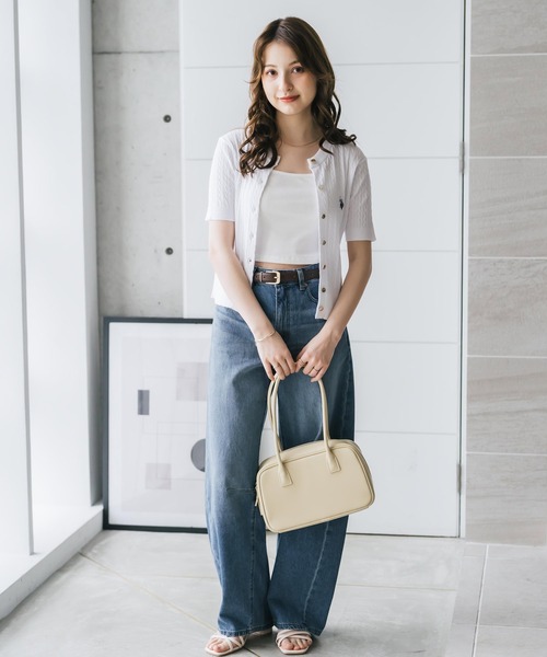 U.S. POLO ASSN.(ユーエスポロアッスン)の「U.S. POLO ASSN. ユーエスポロアッスン W's ワンポイントロゴ刺繍ケーブル半袖カーディガン 無地/ボーダー(カーディガン/ボレロ・レディース・オフホワイト/ブラック/ネイビー/レッド/ブラック×ホワイト・M/L)」の7枚目の写真