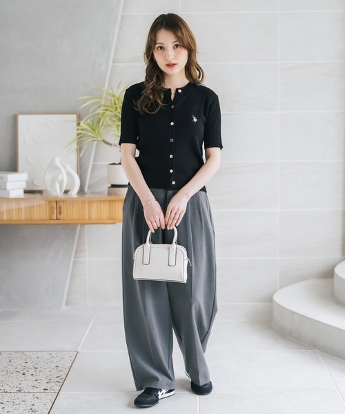 U.S. POLO ASSN.(ユーエスポロアッスン)の「U.S. POLO ASSN. ユーエスポロアッスン W's ワンポイントロゴ刺繍ケーブル半袖カーディガン 無地/ボーダー(カーディガン/ボレロ・レディース・オフホワイト/ブラック/ネイビー/レッド/ブラック×ホワイト・M/L)」の15枚目の写真