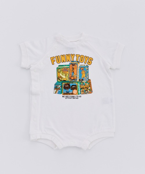 Ocean&Ground(オーシャン&グラウンド)の「FUNNY TOY'Sプリントロンパス(ロンパース・キッズ・ブラック/ホワイト/ライトブルー・70/80)」の2枚目の写真