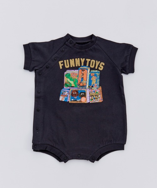 Ocean&Ground(オーシャン&グラウンド)の「FUNNY TOY'Sプリントロンパス(ロンパース・キッズ・ブラック/ホワイト/ライトブルー・70/80)」の3枚目の写真