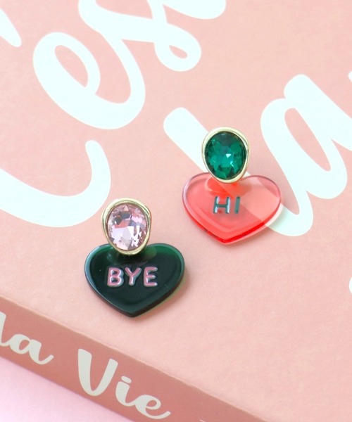 Three Four Time(スリーフォータイム)の「Hi/BYEクリアハートピアス(ピアス(両耳用)・レディース・ピンク/ブラック/イエロー・FREE)」の11枚目の写真