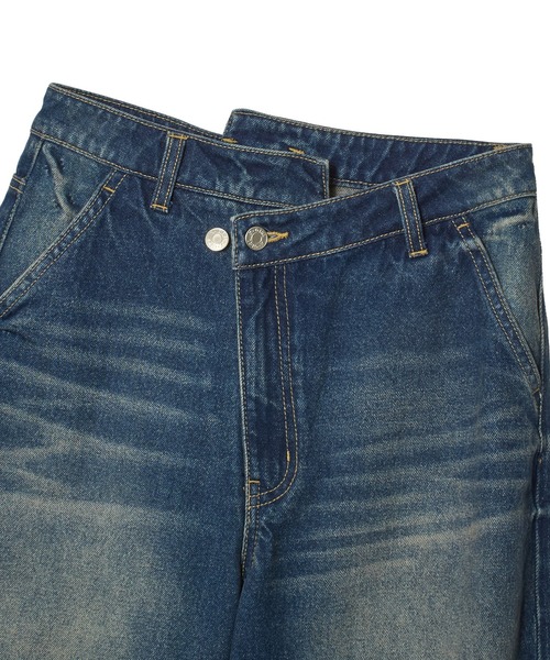 X-girl(エックスガール)の「EMBLEM POCKET ASYMMETRIC WAIST DENIM PANTS(デニムパンツ・レディース・ホワイト/インディゴブルー・S/M)」の15枚目の写真