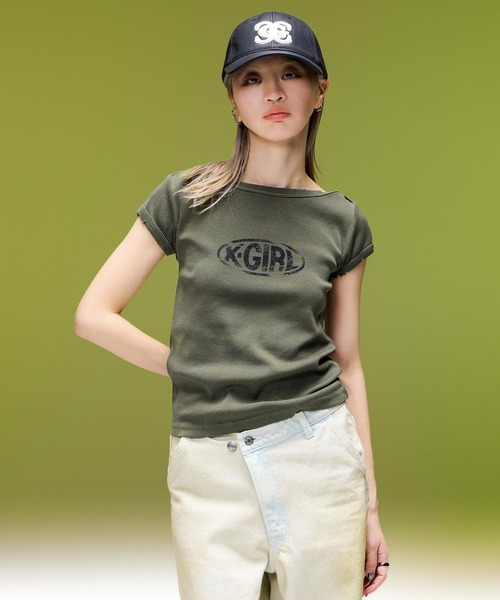X-girl(エックスガール)の「EMBLEM POCKET ASYMMETRIC WAIST DENIM PANTS(デニムパンツ・レディース・ホワイト/インディゴブルー・S/M)」の5枚目の写真