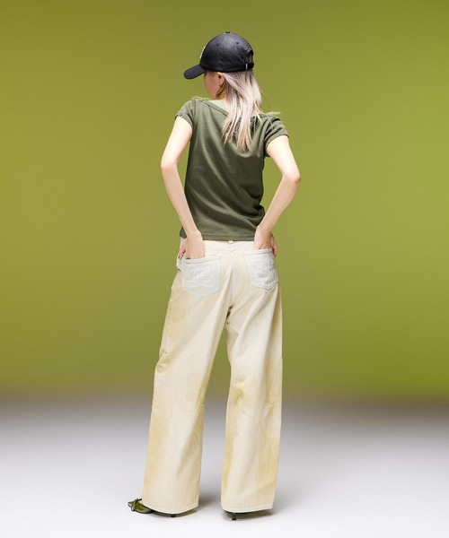 X-girl(エックスガール)の「EMBLEM POCKET ASYMMETRIC WAIST DENIM PANTS(デニムパンツ・レディース・ホワイト/インディゴブルー・S/M)」の7枚目の写真