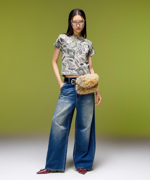 X-girl(エックスガール)の「EMBLEM POCKET ASYMMETRIC WAIST DENIM PANTS(デニムパンツ・レディース・ホワイト/インディゴブルー・S/M)」の9枚目の写真