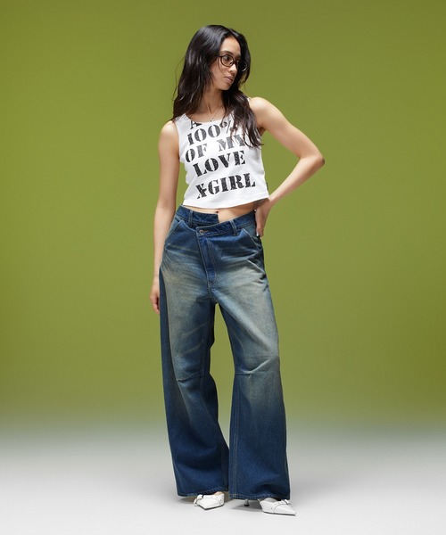 X-girl(エックスガール)の「EMBLEM POCKET ASYMMETRIC WAIST DENIM PANTS(デニムパンツ・レディース・ホワイト/インディゴブルー・S/M)」の15枚目の写真