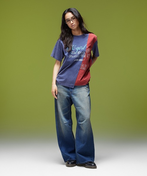 X-girl(エックスガール)の「EMBLEM POCKET ASYMMETRIC WAIST DENIM PANTS(デニムパンツ・レディース・ホワイト/インディゴブルー・S/M)」の17枚目の写真