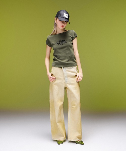 X-girl(エックスガール)の「EMBLEM POCKET ASYMMETRIC WAIST DENIM PANTS(デニムパンツ・レディース・ホワイト/インディゴブルー・S/M)」の19枚目の写真