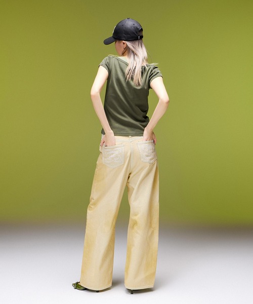 X-girl(エックスガール)の「EMBLEM POCKET ASYMMETRIC WAIST DENIM PANTS(デニムパンツ・レディース・ホワイト/インディゴブルー・S/M)」の20枚目の写真