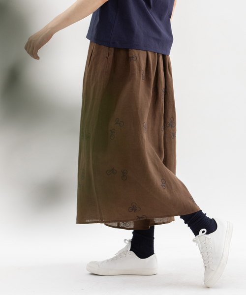 nop de nod（ノップドゥノッド）の「ラミーユーカリ刺繍キュロットスカート（その他パンツ・レディース・ピンク/ダークブラウン/ネイビー・3）」の8枚目の写真