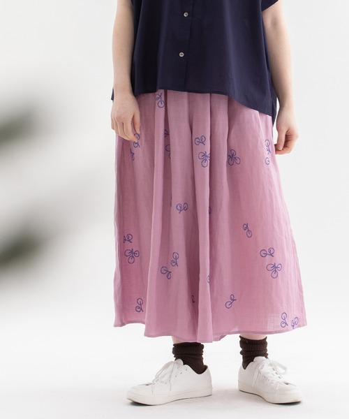 nop de nod（ノップドゥノッド）の「ラミーユーカリ刺繍キュロットスカート（その他パンツ・レディース・ピンク/ダークブラウン/ネイビー・3）」の3枚目の写真