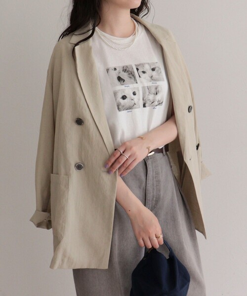 fredy emue(フレディエミュ)の「刺しゅう入りCAT PHOTO Tシャツ(Tシャツ/カットソー・レディース・ライトグレー/オフホワイト/チャコールグレー・38)」の12枚目の写真