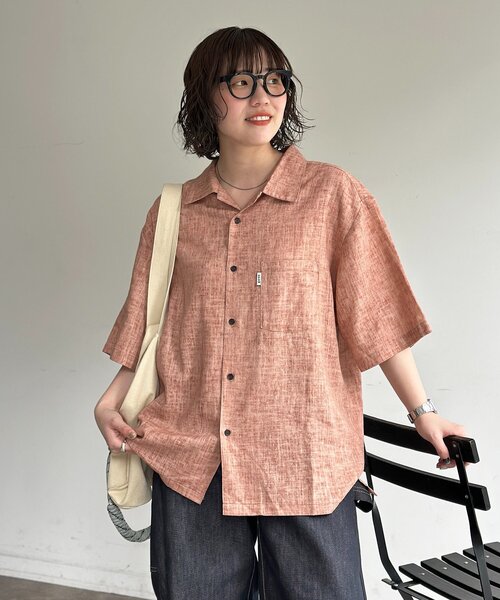 CPCM(シーピーシーエム)の「ピグメントリネン半袖開襟シャツ(シャツ/ブラウス・レディース・ネイビー/ピンク/ブラック・MEDIUM/LARGE)」の1枚目の写真