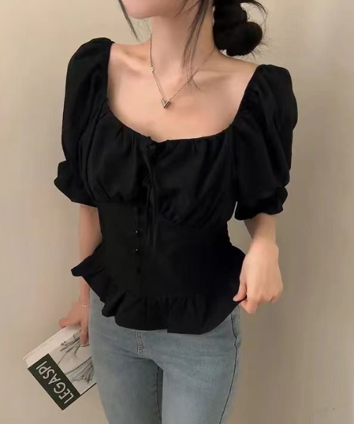 FAVORITO(ファヴォリート)の「パフスリーブリボントップス(シャツ/ブラウス・レディース・ホワイト/ブルー/ブラック・F)」の15枚目の写真