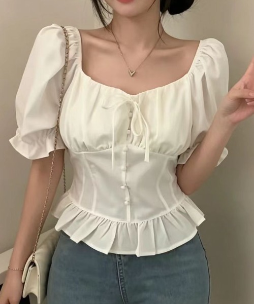 FAVORITO(ファヴォリート)の「パフスリーブリボントップス(シャツ/ブラウス・レディース・ホワイト/ブルー/ブラック・F)」の10枚目の写真
