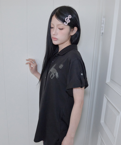 41PRAY(サイルプレイ)の「Horse Summer Polo Shirt / Black(Tシャツ/カットソー・レディース・ブラック・OS)」の2枚目の写真
