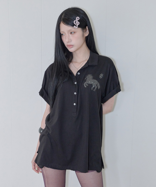 41PRAY(サイルプレイ)の「Horse Summer Polo Shirt / Black(Tシャツ/カットソー・レディース・ブラック・OS)」の4枚目の写真