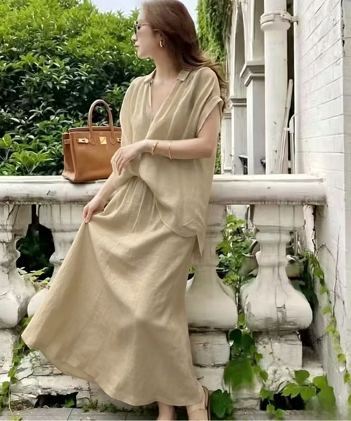 Aelina(エリナ)の「リラックスシャツ+スカートセットアップ(セットアップ・レディース・ブラック/ベージュ/ピンク/ブラウン/ホワイト・FREE)」の17枚目の写真