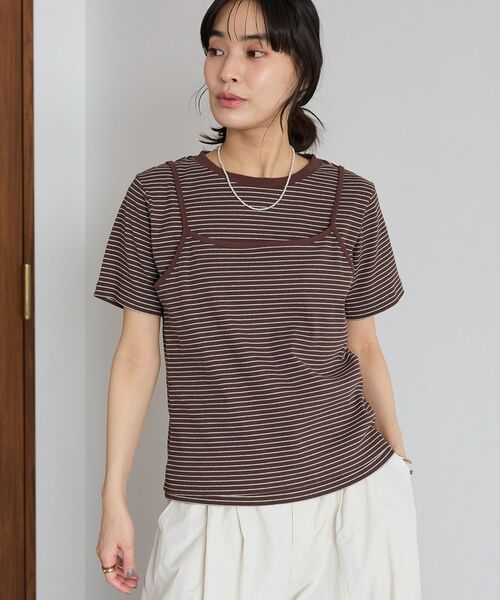 CRAFT STANDARD BOUTIQUE(クラフトスタンダードブティック)の「2点セット/ボーダーキャミ+Tシャツ(Tシャツ/カットソー・レディース・ライトブルー/ブラウン/ライトグレー・FREE)」の2枚目の写真
