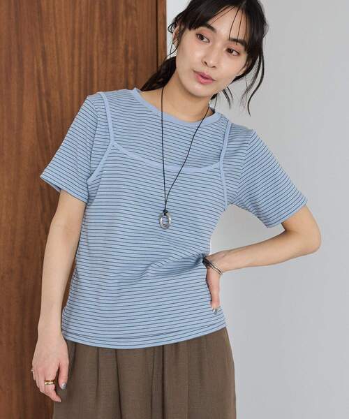 CRAFT STANDARD BOUTIQUE(クラフトスタンダードブティック)の「2点セット/ボーダーキャミ+Tシャツ(Tシャツ/カットソー・レディース・ライトブルー/ブラウン/ライトグレー・FREE)」の3枚目の写真