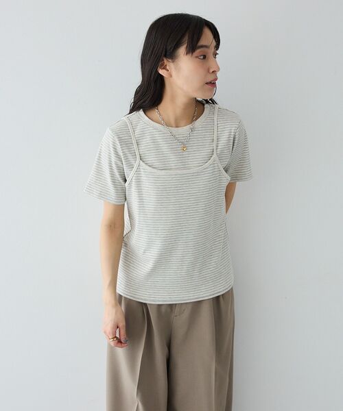 CRAFT STANDARD BOUTIQUE(クラフトスタンダードブティック)の「2点セット/ボーダーキャミ+Tシャツ(Tシャツ/カットソー・レディース・ライトブルー/ブラウン/ライトグレー・FREE)」の5枚目の写真
