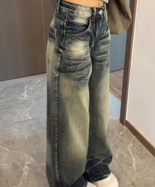 LUCPY(ラクピー)の「ヴィンテージウォッシュワイドデニムパンツ ルーズシルエット ストリート(デニムパンツ・レディース・ブルー・X-LARGE/LARGE/MEDIUM/SMALL)」の3枚目の写真