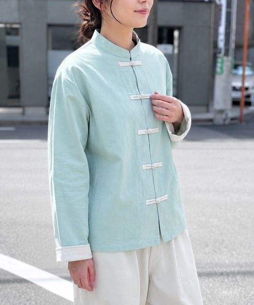 yield(イールド)の「【yield select】KUNG-FU SHIRT カンフーシャツ チャイナシャツ キレイめ 無地 長袖(シャツ/ブラウス・メンズ・ミント/ブラック・L/M/XXL/XL/S)」の7枚目の写真