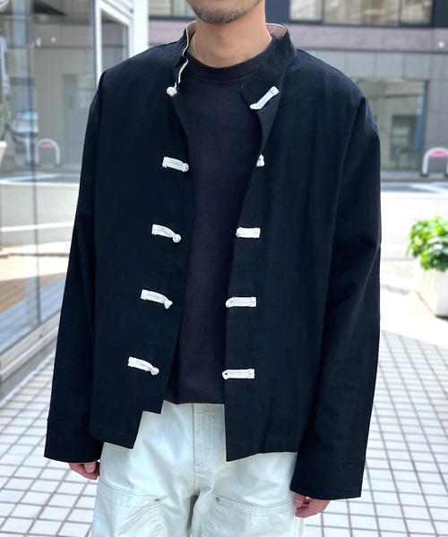 yield(イールド)の「【yield select】KUNG-FU SHIRT カンフーシャツ チャイナシャツ キレイめ 無地 長袖(シャツ/ブラウス・メンズ・ミント/ブラック・L/M/XXL/XL/S)」の4枚目の写真