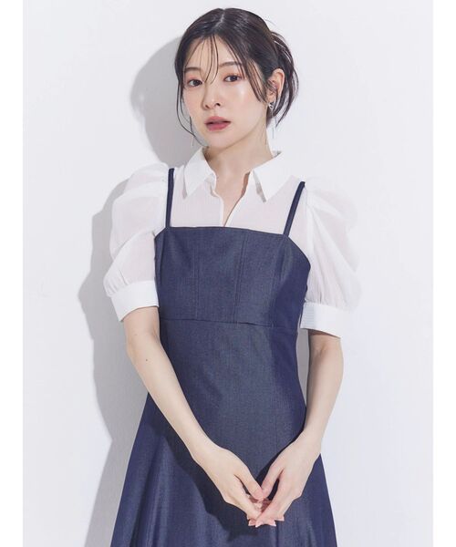 MERCURYDUO（マーキュリーデュオ）の「ビスチェドッキングパワショルワンピース（ワンピース・レディース・ベージュ/インディゴブルー・MEDIUM/SMALL）」の8枚目の写真