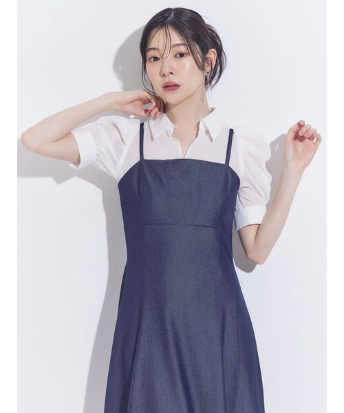 MERCURYDUO（マーキュリーデュオ）の「ビスチェドッキングパワショルワンピース（ワンピース・レディース・ベージュ/インディゴブルー・MEDIUM/SMALL）」の7枚目の写真
