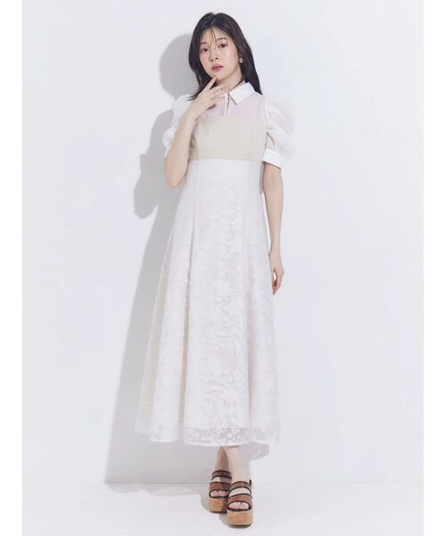 MERCURYDUO（マーキュリーデュオ）の「ビスチェドッキングパワショルワンピース（ワンピース・レディース・ベージュ/インディゴブルー・MEDIUM/SMALL）」の6枚目の写真