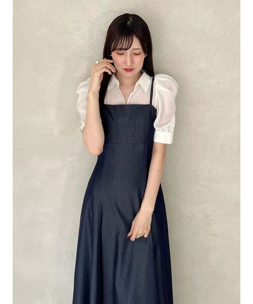 MERCURYDUO（マーキュリーデュオ）の「ビスチェドッキングパワショルワンピース（ワンピース・レディース・ベージュ/インディゴブルー・MEDIUM/SMALL）」の19枚目の写真