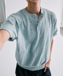 MELANGE HENRY NECK SUMMER KNIT / メランジヘンリーネックサマーニットT