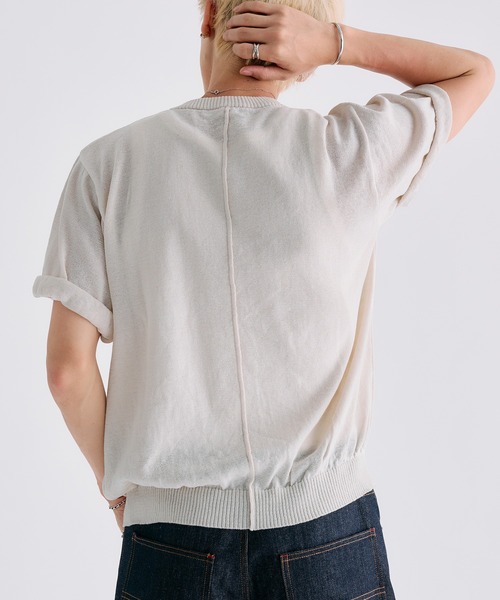 Adoon plain(アドーンプレーン)の「MELANGE HENRY NECK SUMMER KNIT / メランジヘンリーネックサマーニットT(Tシャツ/カットソー・メンズ・チャコールグレー/ライトブルー/アイボリー・LARGE/MEDIUM)」の9枚目の写真