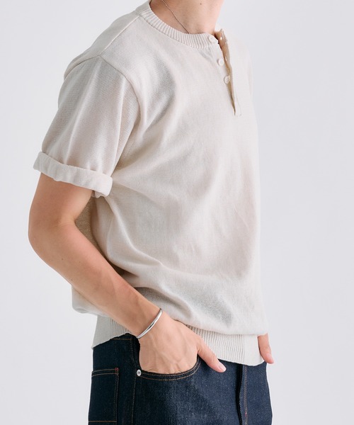 Adoon plain(アドーンプレーン)の「MELANGE HENRY NECK SUMMER KNIT / メランジヘンリーネックサマーニットT(Tシャツ/カットソー・メンズ・チャコールグレー/ライトブルー/アイボリー・LARGE/MEDIUM)」の18枚目の写真