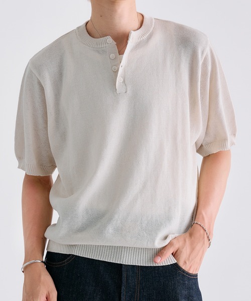 Adoon plain(アドーンプレーン)の「MELANGE HENRY NECK SUMMER KNIT / メランジヘンリーネックサマーニットT(Tシャツ/カットソー・メンズ・チャコールグレー/ライトブルー/アイボリー・LARGE/MEDIUM)」の19枚目の写真